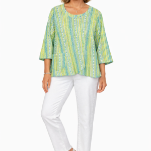 Women’s Multicolor Striped Top & White Frayed Hem Pants Set