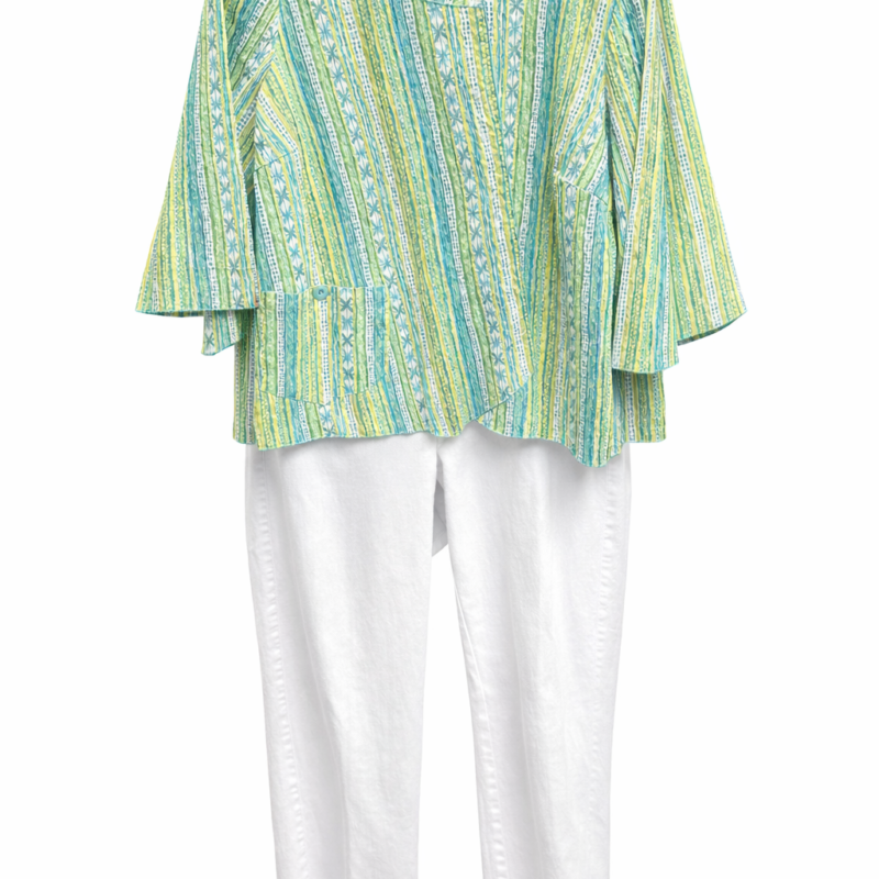 Alternative view of Women’s Casual Multicolor Striped Top with White Frayed Hem Pants Two-Piece Set